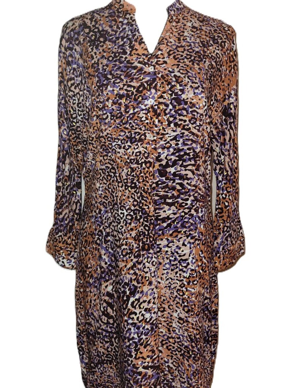 SUNCOO Paris Animal Print/Gold Accent Shirt Dress - 2 (T0)
